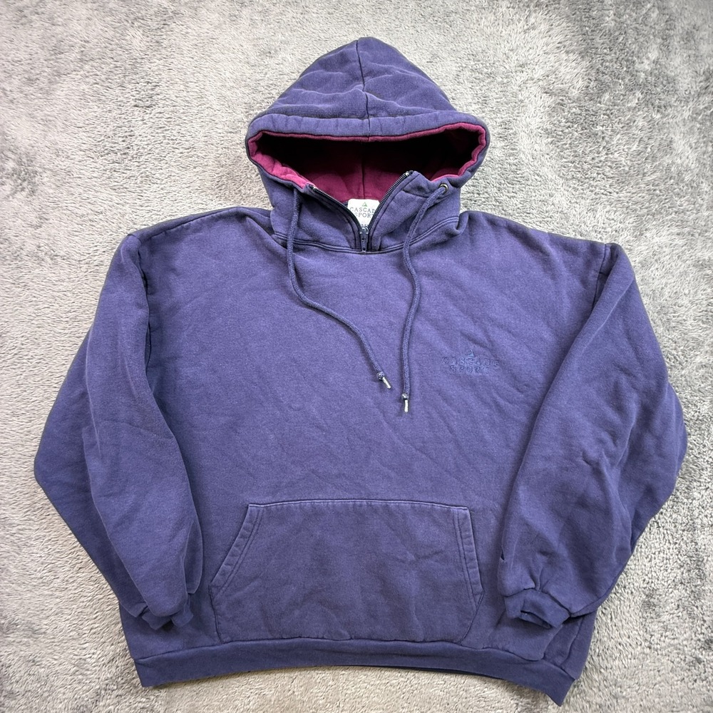 Vintage 90s Boxy Oversized Hoodie Cascade Sport Blue Adult M Fleece Pullover